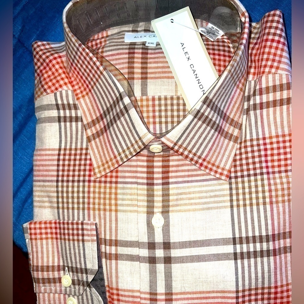 ALEX Cannon cotton shirt,  XXL, neutral plaid, still in paper
